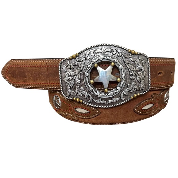 Tony Lama Other - Tony Lama leather belt  C41189 brown country western cowboy star cutout buckle